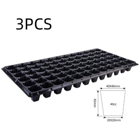 Lot de 3 Plaques de Culture de 72 Cellules Pots de Fleurs, Noir