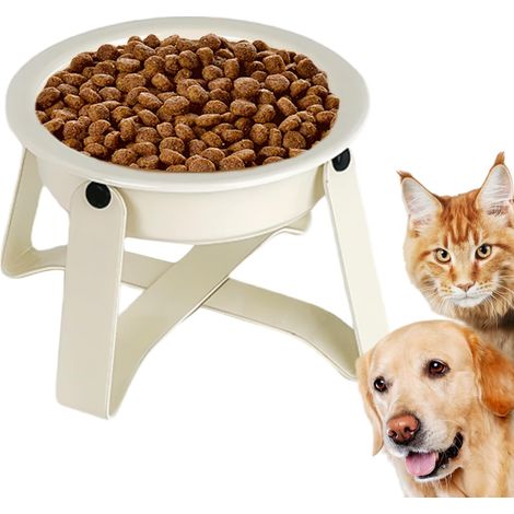 Gamelle surélevée en céramique pour chats et petits chiens – Gamelle pliable anti-gobble d'une capacité de 150 ml, adaptée à la digestion et au soulagement du cou, blanc (1/4)