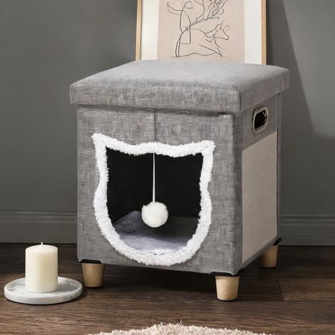 Catiche pour chat 35.5 x 35.5 x 42.5 cm avec coussin et griffoir (1/5)