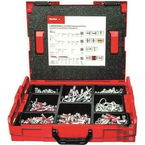 Fischer l-boxx 102 electric, tacos gris claro/rojo, 670 piezas