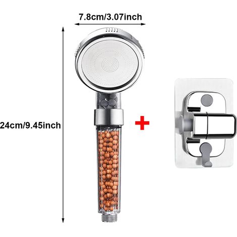 (Grand kit de base) Pommeau de douche anticalcaire filtrant en ABS haute pression, économe en eau, transparent, avec billes filtrantes pour salle de bain (1/5)