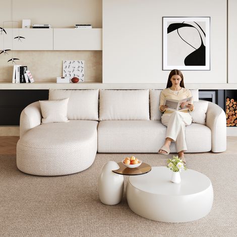 Divano angolare a forma di L 266 cm, divani in schiuma compressa, divano modulare senza ossa, divani compressi per soggiorno, camera da letto, appartamento, senza montaggio richiesto, bianco (1/5)