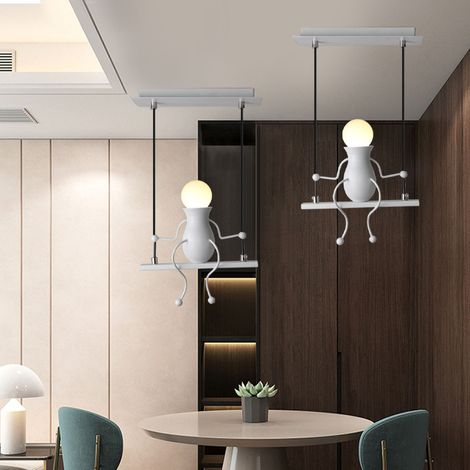 Set of 2 Pendant Light Human-like Design Ceiling Light Creative Modern Pendant Lamp Metal E27 for Children's Room Hallway Living Room White (1/5)