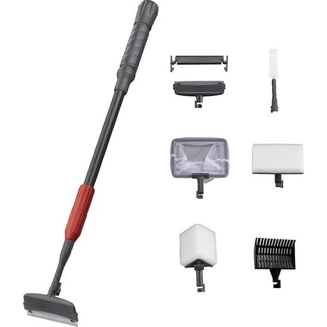 Kit de nettoyage d'aquarium 6 en 1 comprenant une épuisette, un grattoir à algues, un balai à gravier, une brosse pour tuyaux et une éponge de nettoyage. (1/5)