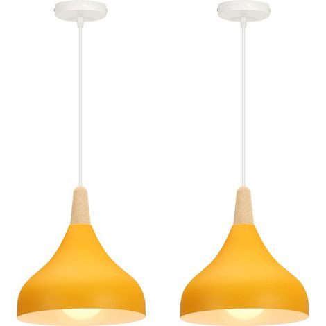 (2PCS)Plafonnier D'Intérieur Lampe À Suspension Moderne Lustre Minimaliste Abat-Jour En Métal, Jaune Pour Chambre À Coucher, Cuisine, Bureau, E27 (1/5)