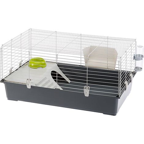 Ferplast – Cage pour rongeurs 95x57xh46 cm – Espace entre barreaux 22,5 mm – Accessoires inclus : mangeoire, abreuvoir, gamelle – Design italien