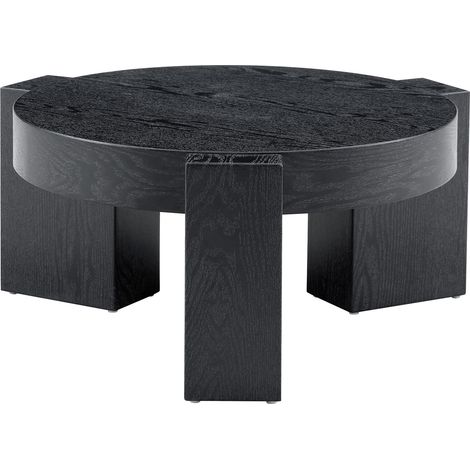 Ensemble de tables basses rondes 2 niveaux en verre gris transparent et MDF noir, design démontable (1/5)