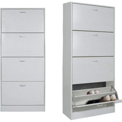 Scarpiera da Ingresso Salvaspazio 4 Ante Doppie a Ribalta, Mobile Porta Scarpe Slim in Legno Moderno Bianco - cm 63x24x155 (1/5)