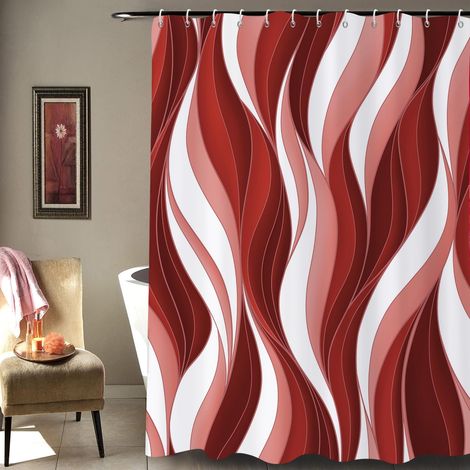 Rideau de Douche, 90x180cm, Moderne Abstrait Rouge Foncé Rose Blanc Ombre Rayé Art Minimaliste Imperméable Rideau de Salle de Bain Lavable en Machine avec Crochets (1/5)