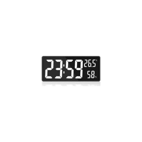 Große digitale Wanduhr mit Temperatur- und Feuchtigkeitsanzeige, LED-Ziffern, weiß, ideal für Schlafzimmer oder Büro