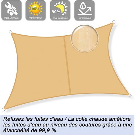 4x4m Sable Voile d’ombrage Rectangulaire Carré, Toile Imperméable Une Protection des Rayons UV à 95%, pour en Plein air, Jardin & Terrasse (1/4)