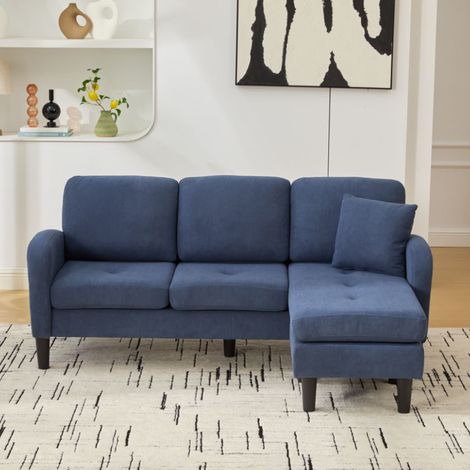 Divano angolare modulare in tessuto a coste blu 166x118x77 cm con chaise longue reversibile (1/5)