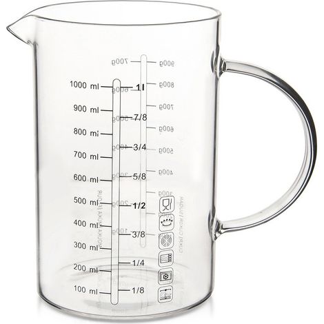 Vaso medidor de cocina, recipiente de vidrio, jarra, vaso graduado, 1 L (1/3)