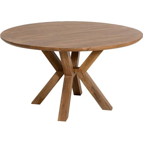 Made In Meubles – Table à manger ronde en manguier Maloé – Plateau veinage naturel – Piètement central croisé – Pour 4 à 6 personnes – Style bohème moderne (1/5)