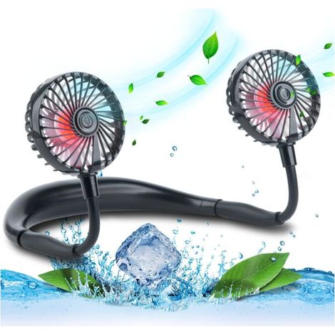 Ventilateur de cou mains libres, mini ventilateur personnel USB rechargeable, 3 vitesses réglables (noir)-