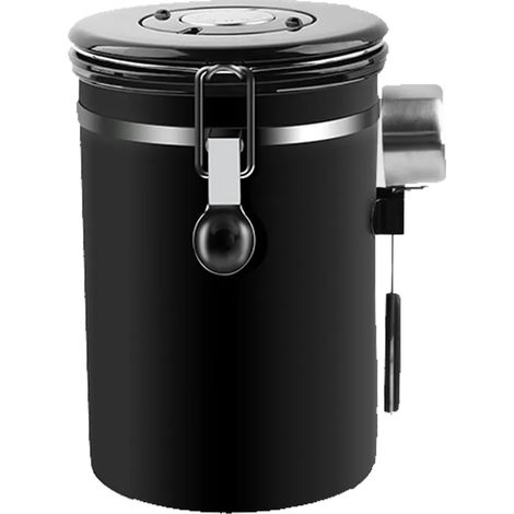Extra große Kaffee-Behälter für Kaffeebohnen und Gemahlen, luftdichter Edelstahl, Ablassventil und Kaffee(Schwarz, 1800 ml)