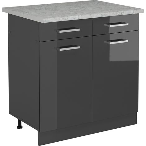 Mobiletto base per cucina R-Line, Antracite lucido, 80 cm PL Marmo, Vicco