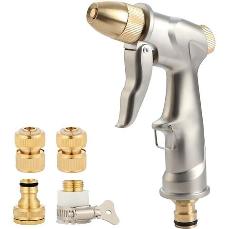 Pistolet d'arrosage de Jardin Haute Pression Pistolet de Pulvérisation de Jardin en Métal avec 4 Connecteurs en Laiton, pour Lavage de Voiture, Arrosage de Plantes