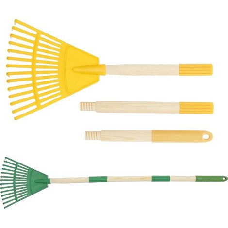 2 Pack Children's Leaf Rake with 14 Teeth and Natural Wood Handle 26.4 Inch Removable Lawn Brush Total Length 86 cm (Yellow and Green) (1/5)