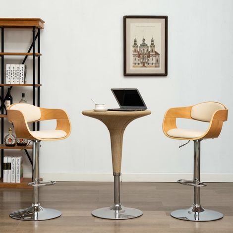Chaises de bar lot de 2 crème bois courbé et similicuir (1/5)