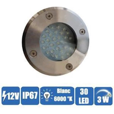 Spot encastrable - Blanc - 30 LEDs - Étanche - 12 Volts - Inox