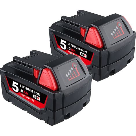 Pdstation – Batterie de remplacement 2X 5.0Ah 18V pour Milwaukee M18 – Technologie Li-ion – Affichage LED – Compatible avec outils M18 (1/5)