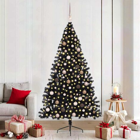 Künstlicher vorbeleuchteter Weihnachtsbaum Schwarz 210 cm PVC vidaXL