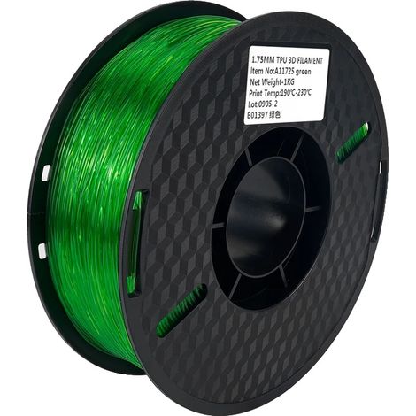 Filamento per stampante 3D, materiale TPU, flessibile e atossico, 1 kg, TPU verde (1/2)