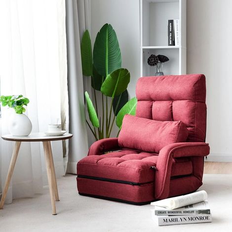 Fauteuil convertible chauffeuse convertible 1 place en tissu avec oreiller 5 positions rouge 200000628