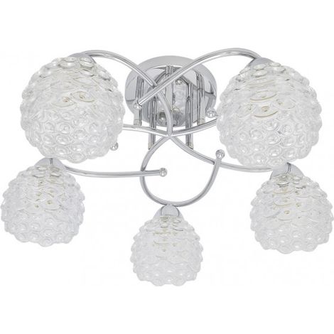 BAGAN Lampada a 5 luci con paralume in vetro , Cromo 23x49x49 Fabrilamp