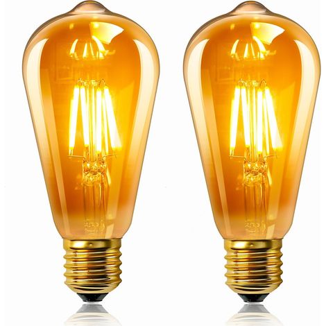 Lot de 2 Vintage Edison Ampoule E27 LED 4W, Verre Ambré, Blanc Chaud 2200K, Équivalent 40W Incandescence, 400LM, AC 220V, Non Dimmable, ST64 Filament Rétro, Décorative pour Maison, Bars, Café (1/5)