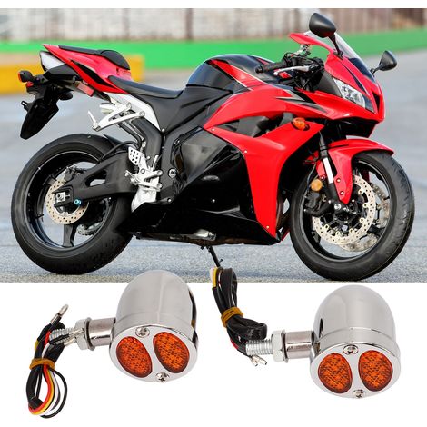 Clignotants LED bicolores 12 V de type « bullet » pour motos (une paire, gauche et droite). Compatibles avec les modèles chromés Yamaha, Kawasaki et Honda. (1/5)