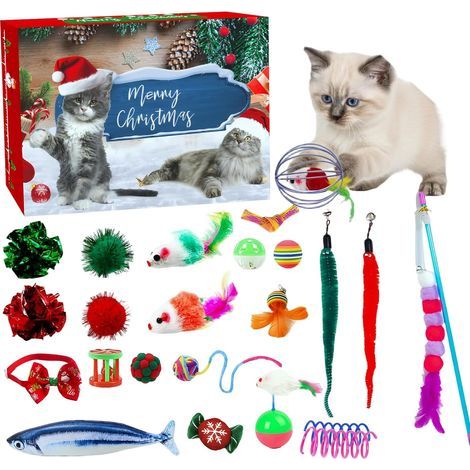 Calendrier de l'Avent pour Chats, Calendrier de Compte à Rebours de 24 Jours avec Jouets pour Chat, Jouets de Noël avec Jouet à l'Herbe à Chat, Souris, Cadeaux de Noël pour les Amoureux des Chats (1/5)