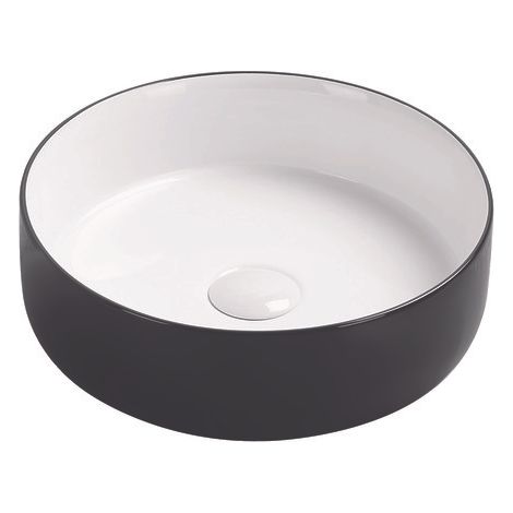 ONDEE ZEN - Vasque à poser ronde NAMI - Céramique Bicolor Blanc & Noir - Dim : Ø34,6 x 11,4cm (1/3)