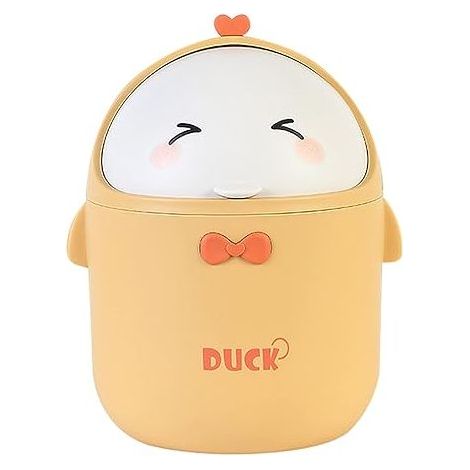 (Yellow)Mini Desktop Trash Can with Lid, Portable Cute Cartoon Style Trash Can, Office Trash Can, Small Bathroom Trash Can, for Bedroom, Office, Living Room (1/5)