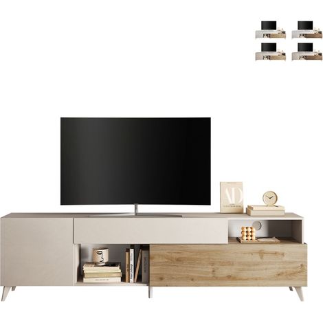 Mobile TV design moderno bianco legno cassetto 2 ante 241x42x67cm Clere - Rovere - Bianco