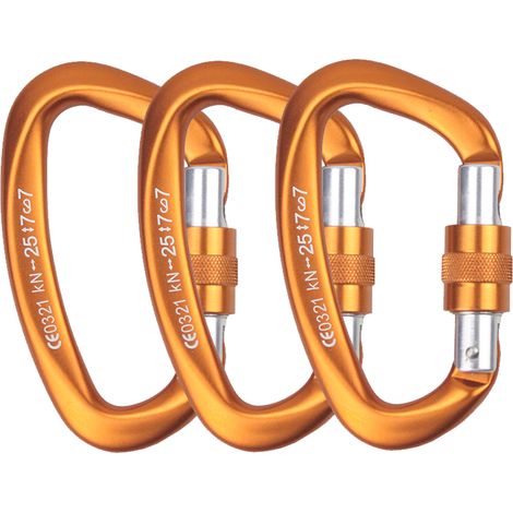 Mousqueton Verrouillage Automatique - 25 kN - Aluminium 7075 - Pour Hammock, Randonnée, Camping, Harnais Chien - Lot de 3 (1/5)