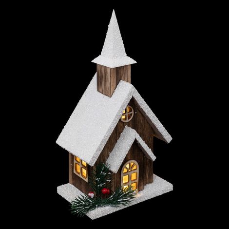 Déco Lumineuse Église enneigée en bois LED Blanc chaud H 27 cm - Feeric Christmas (1/2)