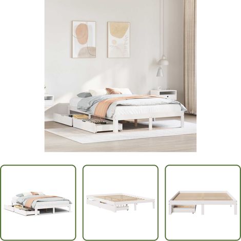vidaXL Sommier à lattes - Cadre de lit avec tiroirs sans matelas blanc 160x200 cm (1/5)