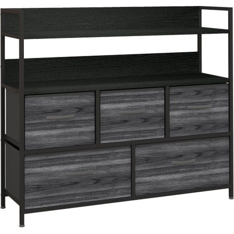 Black Rustic Chest with Five Fabric Storage Drawers for Stylish Organization