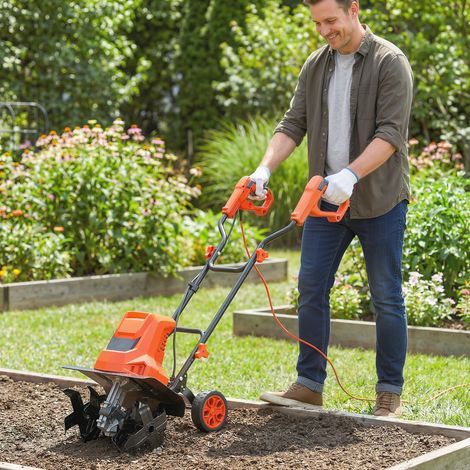 Motobineuse Électrique 1500 W 6 Lames 65Mn 20 cm 40 cm Orange, pratique et facile à utiliser (1/5)