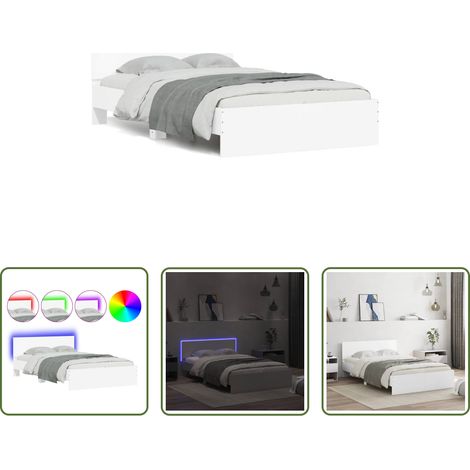 vidaXL Lumières LED RVB -  Cadre de lit avec tête de lit et LED blanc 120x190 cm (1/5)