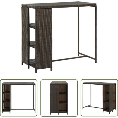 The Living Store Bartisch mit Regal Braun 120x60x110 cm Poly Rattan - Bartisch - Esstisch - Bistrotisch - Outdoor Tisch - Wohnzimmer Dekoration (1/5)