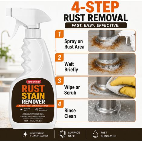 Kineshinex Rostentfernungsspray: Entfernt schnell Rostflecken von Arbeitsplatten, ohne die Oberfläche zu beschädigen. (1/5)
