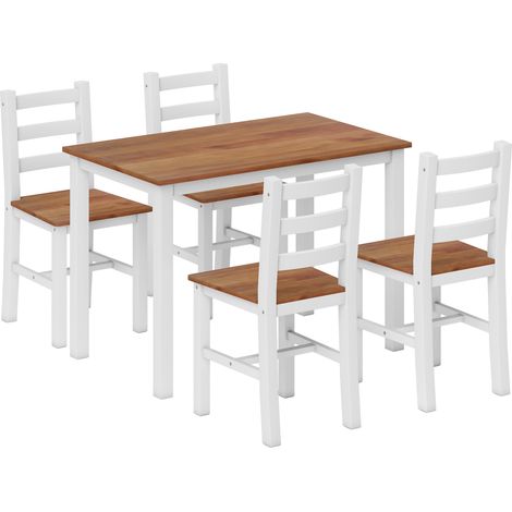 GagaEnsemble table a manger 4 chaises style rustique bois de pin marron et blanc (1/5)