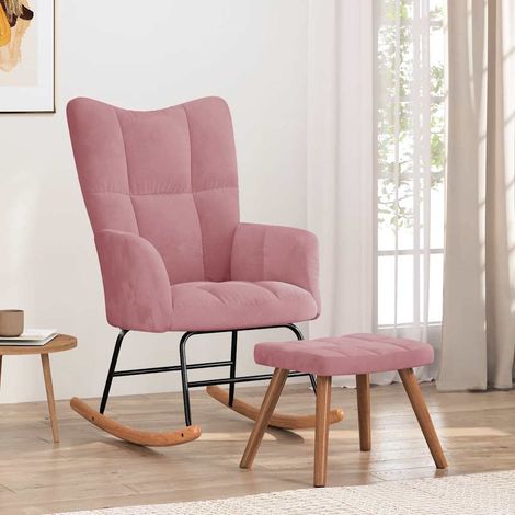 Schaukelstuhl mit Hocker Samt Rosa (1/5)