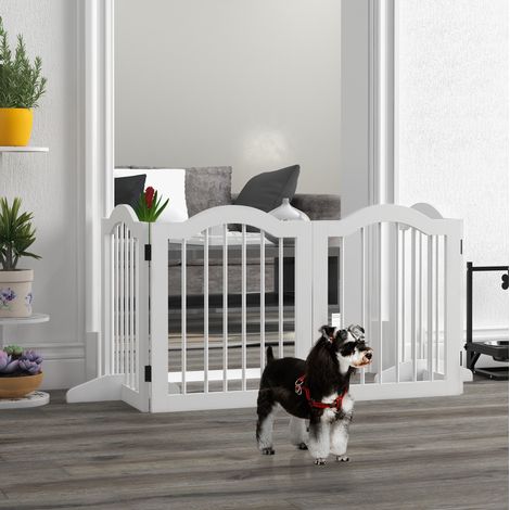 Faltbares Hundegitter mit 4 Paneelen für Treppen, Flure und Türen, weißes Holz OKMYHOME (1/5)