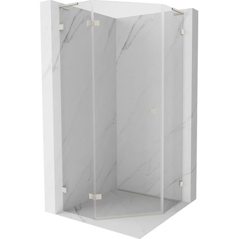 Mexen Lunar L cabine de douche pentagonale pivotante gauche 80 x 80 cm, transparent, nickel brossé - 831L-080L-080P-97-00-L (1/5)