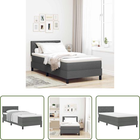 vidaXL Lit en bois - Lit à ressorts avec matelas Gris foncé 90 x 200 cm tissu (1/5)