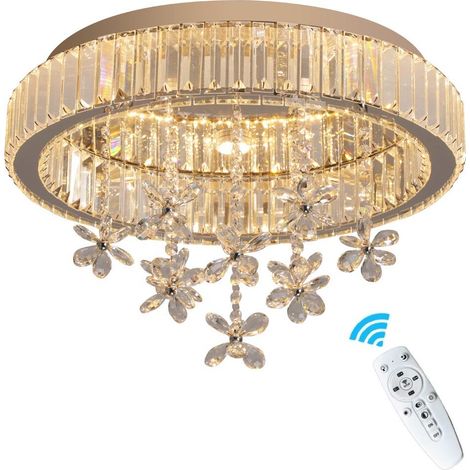 Plafonnier LED acier inoxydable cristal, Ø50cm, 3 températures, télécommande, 2170lm (1/5)